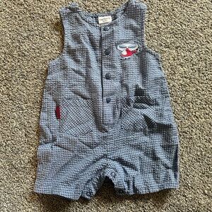 Carters Kids Blue and White Waffle Knit Romper with Helicopter Patch